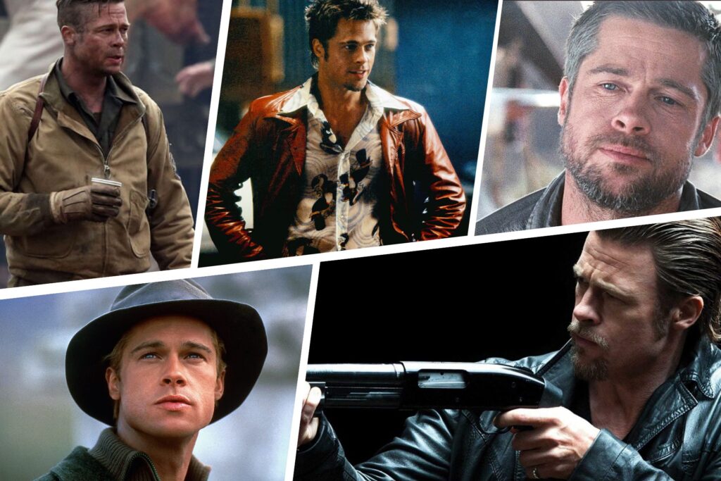 Brad Pitt's top 7 greatest movie performances, showcasing his versatility in films like "Fight Club" and "Once Upon a Time in Hollywood."